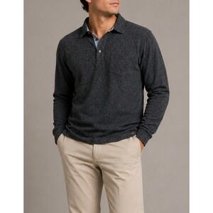 Faherty Brand Mens Long Sleeve Organic Cotton Polo Shirt Charcoal Gray Size M